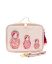 Pink Linen Embroidered Dolls Lunch Box