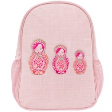 Pink Linen Embroidered Dolls Toddler Backpack